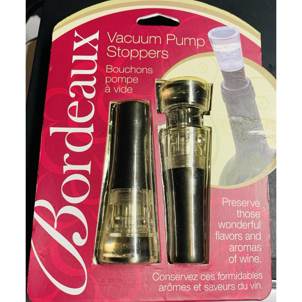 Bordeaux Vacuum Pump Stoppers Reseal Unfinished Wine Bottles New Sealed